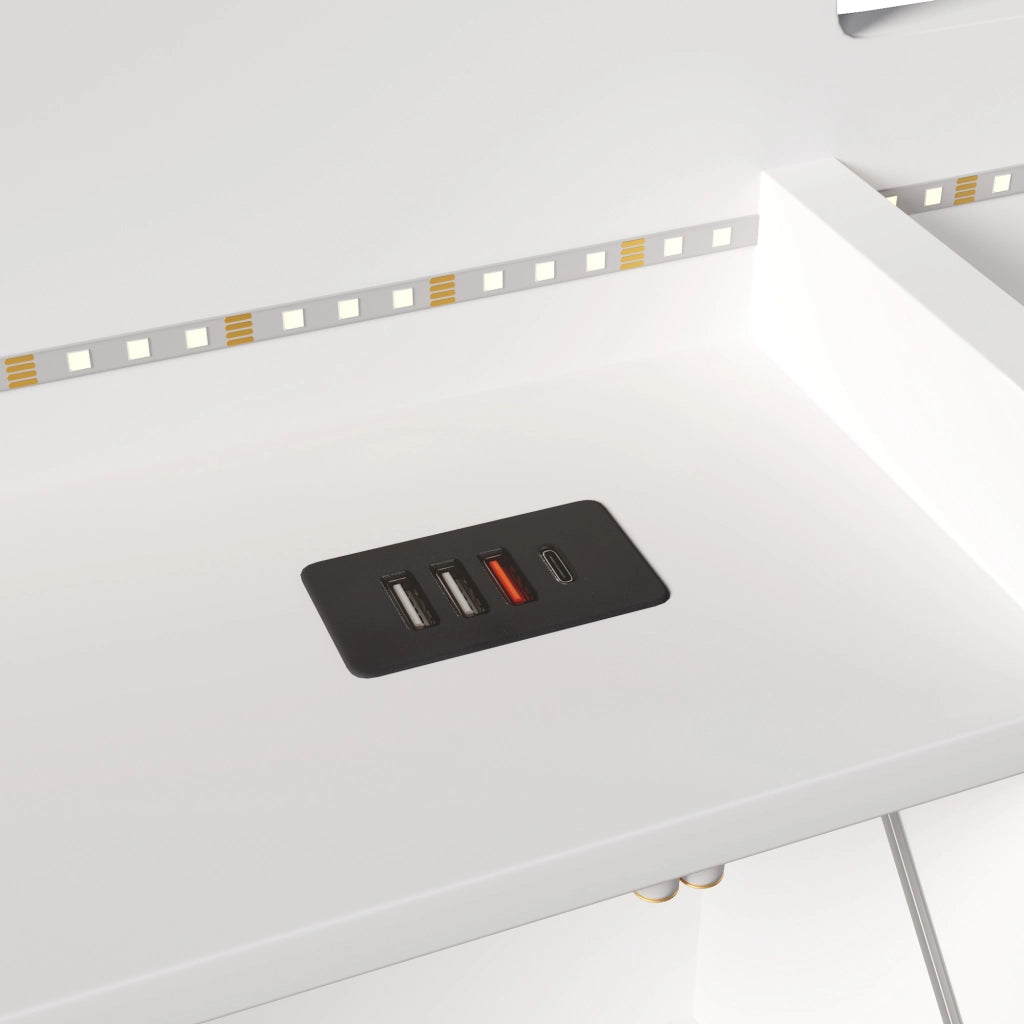 Letto Contenitore con LED e USB ¨C MINIMAL ¨C 90x200, Bianco, Idraulico