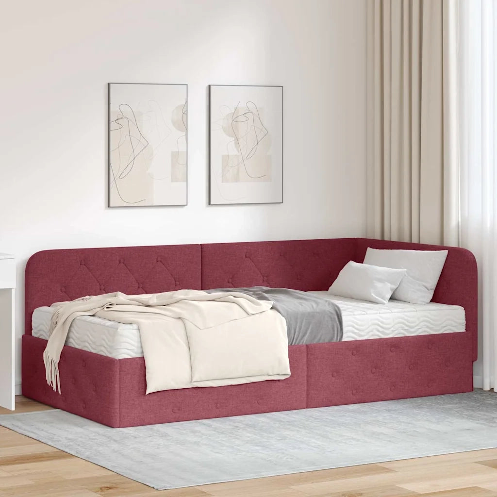 Cornice del letto ad angolo Rosso Vino 100 x 200 cm Tessuto