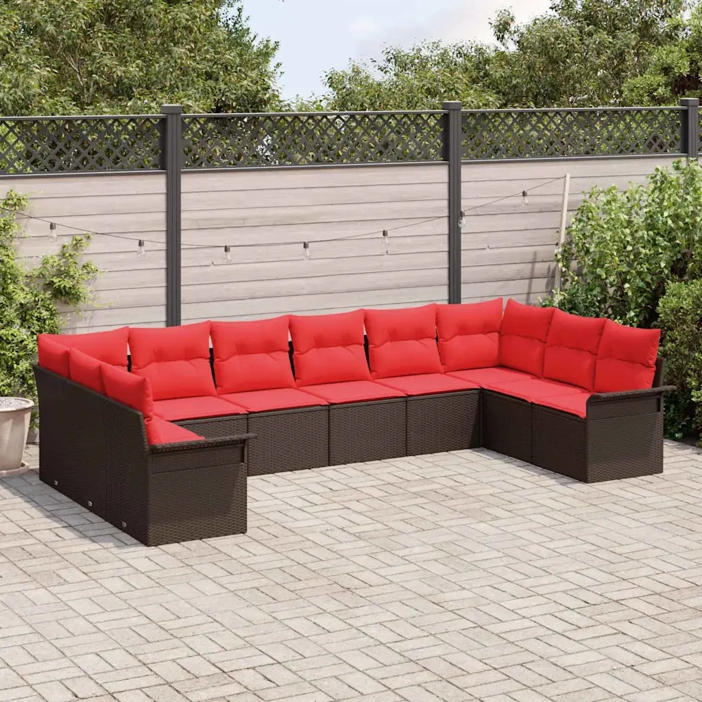 Set Divano da Giardino con cuscino 10 pcs Marrone polyrattan 3345544