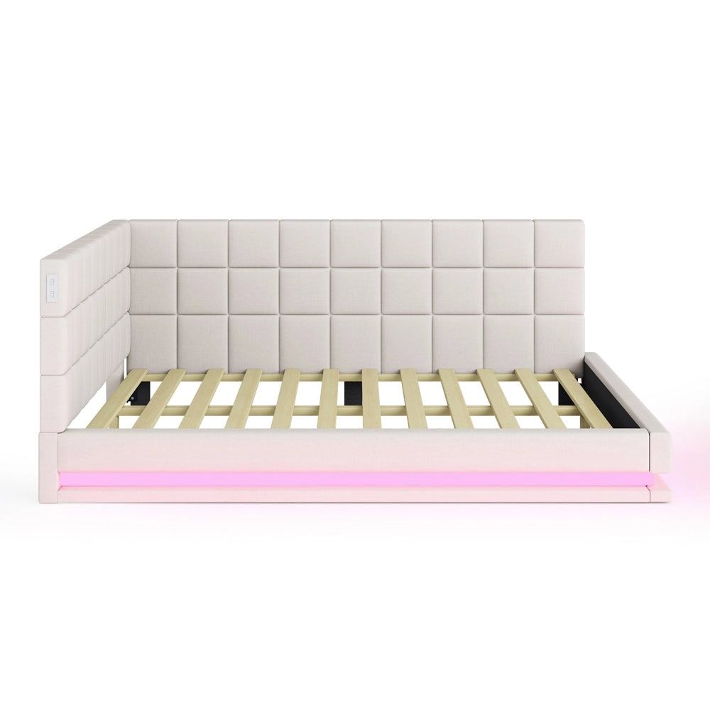 Divano letto - Xylo - 160x200 cm LED USB velluto beige