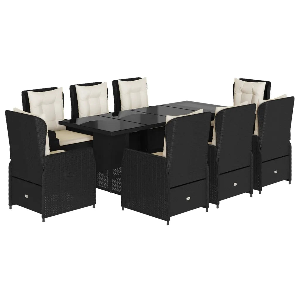 Set da Pranzo da Giardino 9 pz con Cuscini Nero in Polyrattan 3262778