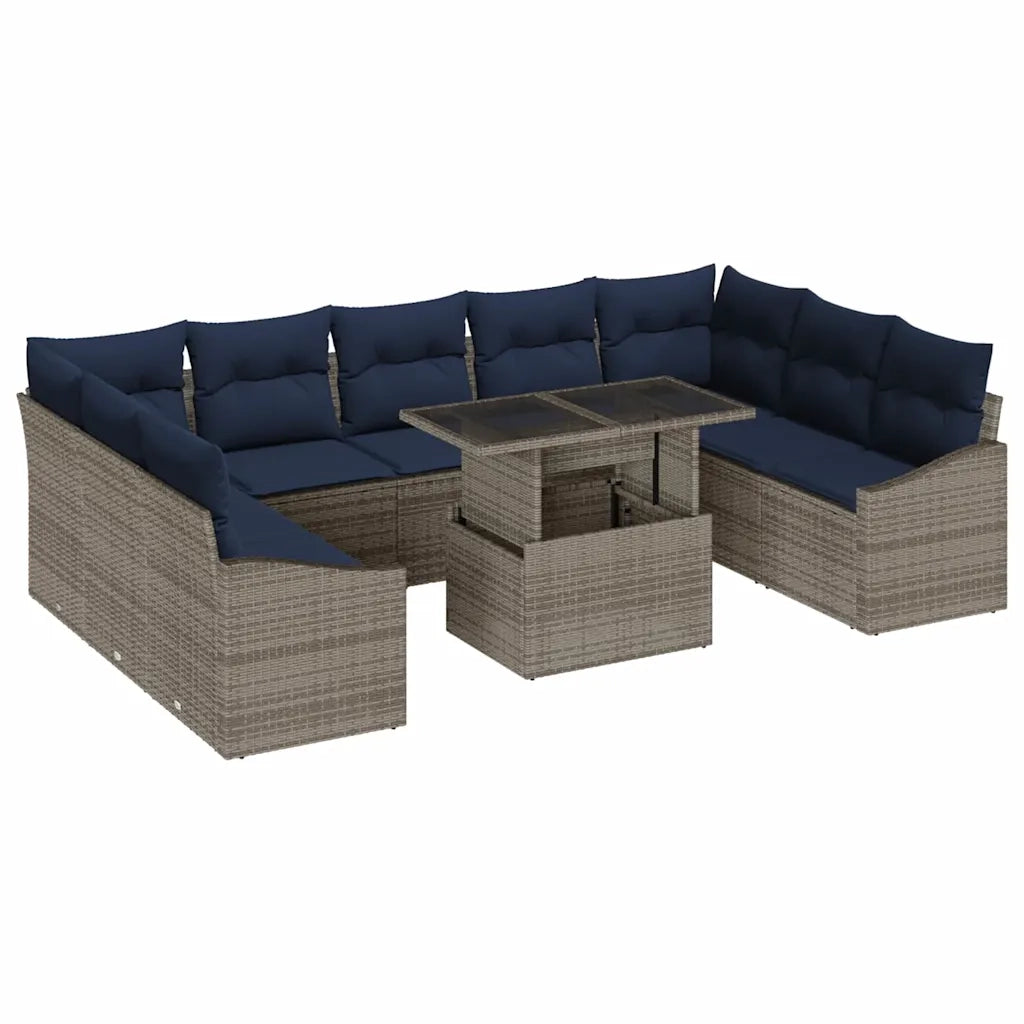 Set di divani con cuscino 10 pcs Nero e Blu polyrattan 3349072