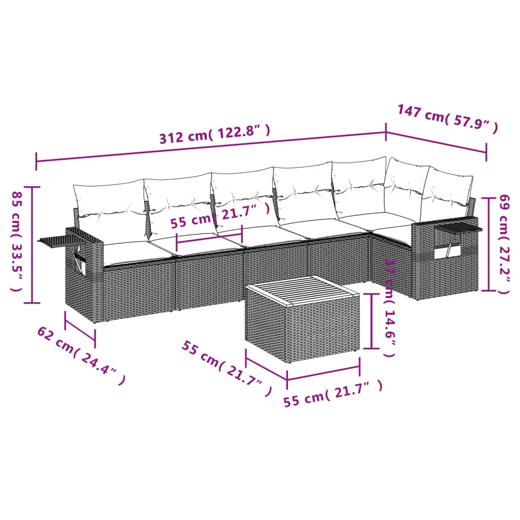 Set Divani da Giardino con Cuscini 7pz Nero Polyrattan 3224572