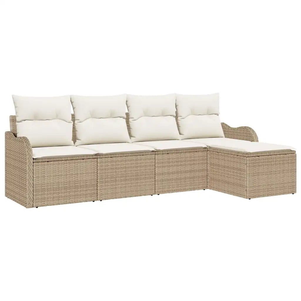 Set Divano da Giardino con cuscino 5 pcs Beige Poly Rattan
