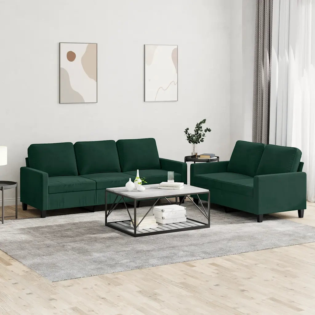 Set di Divani 2 pz con Cuscini Verde scuro in Velluto