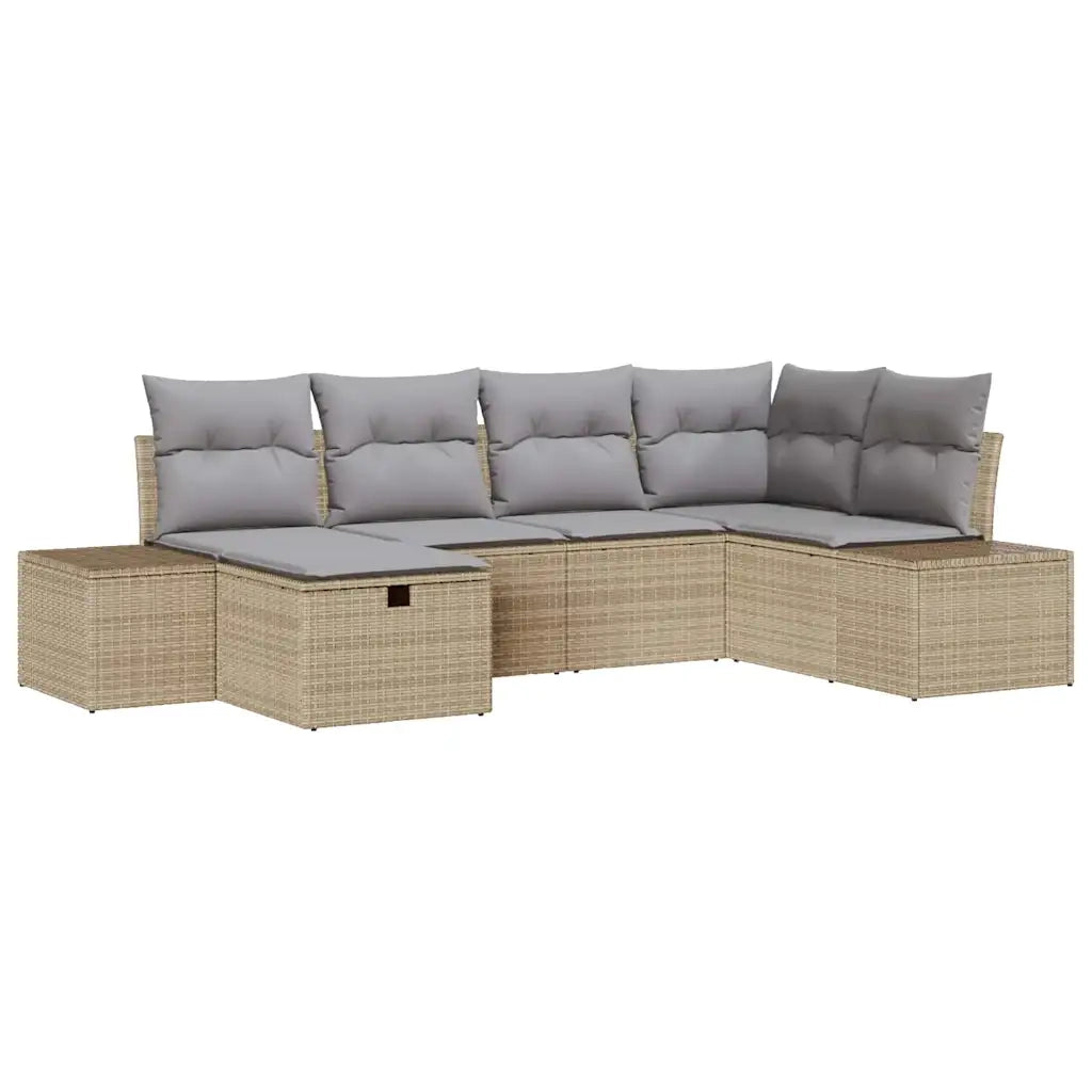 Set Divano da Giardino con cuscino 6 pcs Beige polyrattan