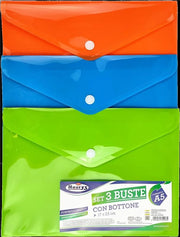 MAURY'S BUSTE PORTA DOCUMENTI CON BOTTONE IN FORMATO A5 CONFEZIONE DA 3 PEZZI