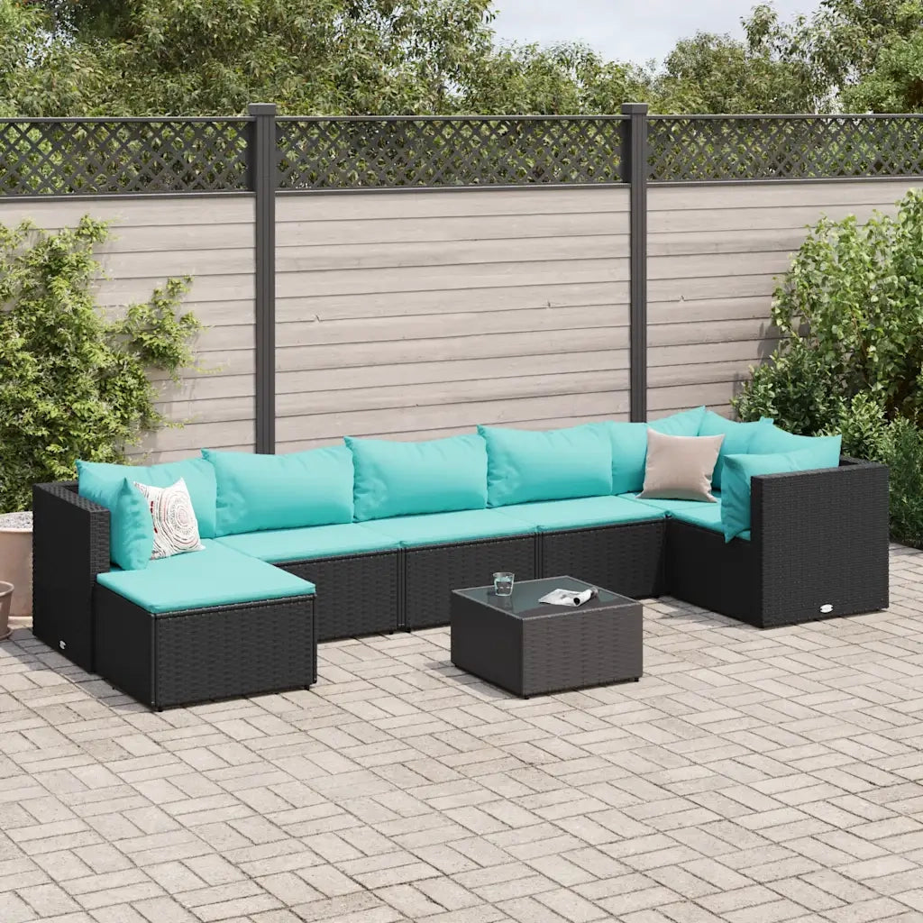 Set Mobili da Giardino con Cuscini 8 pz Nero in Polyrattan 3308236