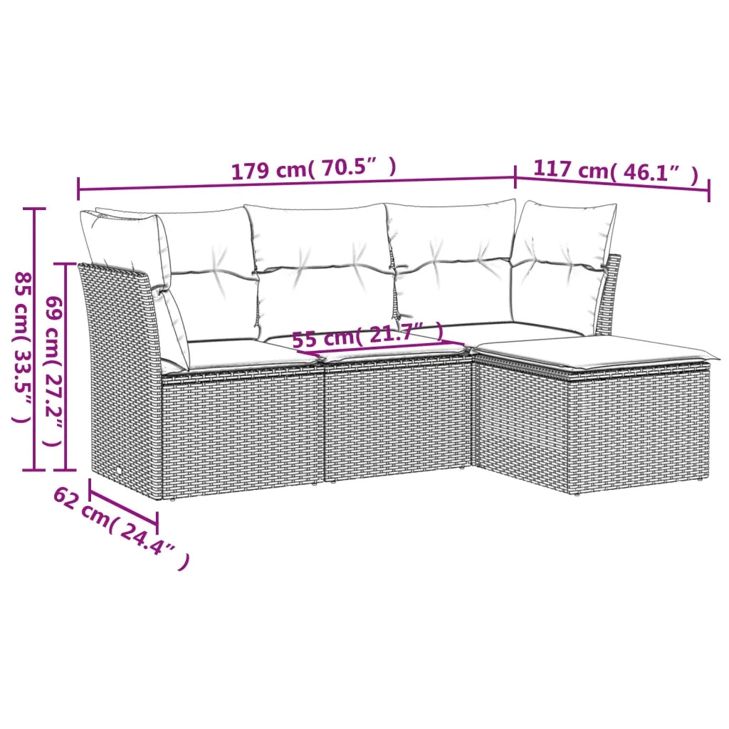 Set Divano da Giardino 4 pz con Cuscini Beige in Polyrattan 3249378
