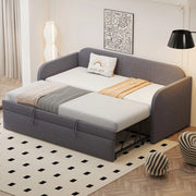 Letto Imbottito Estraibile ¨C MINIMAL ¨C Grigio, Tessuto Lino, Rete a Doghe, 90x190/180x190