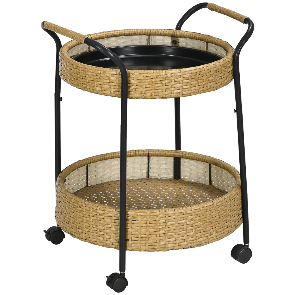 Carrello da servizio 2 ripiani con freni ¨C Xylo ¨C polyrattan giallo ¦µ50x66H cm