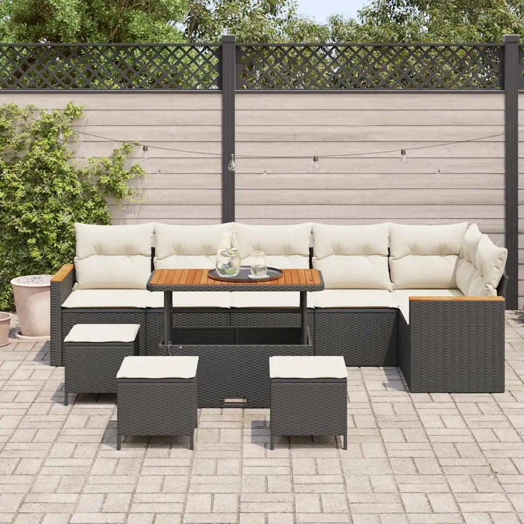 Set Divano da Giardino 10 pcs Nero polyrattan