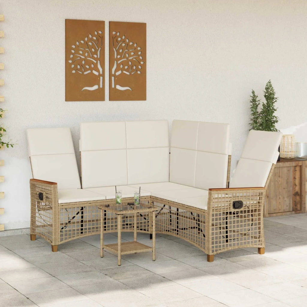 Set di Divani Recliner da Giardino Beige e Bianco Crema 42026826