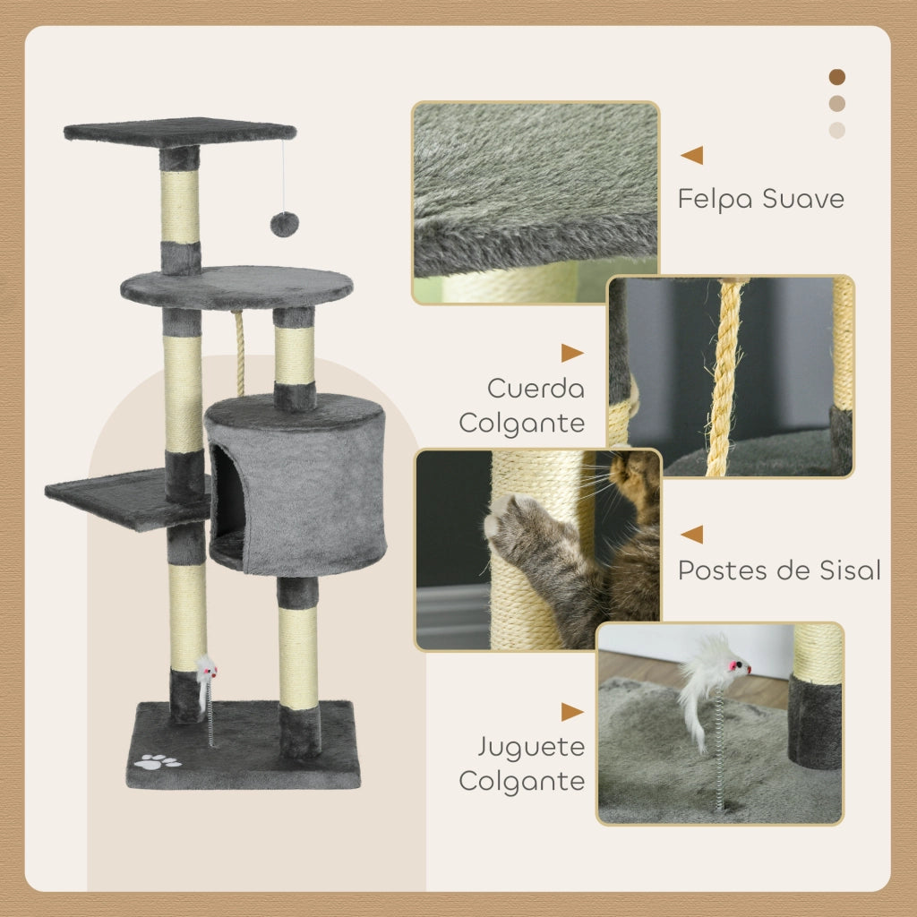 Albero per Gatti con Sisal Cuscini e Giocattoli ¨C Minimal ¨C Grigio Scuro 116 cm