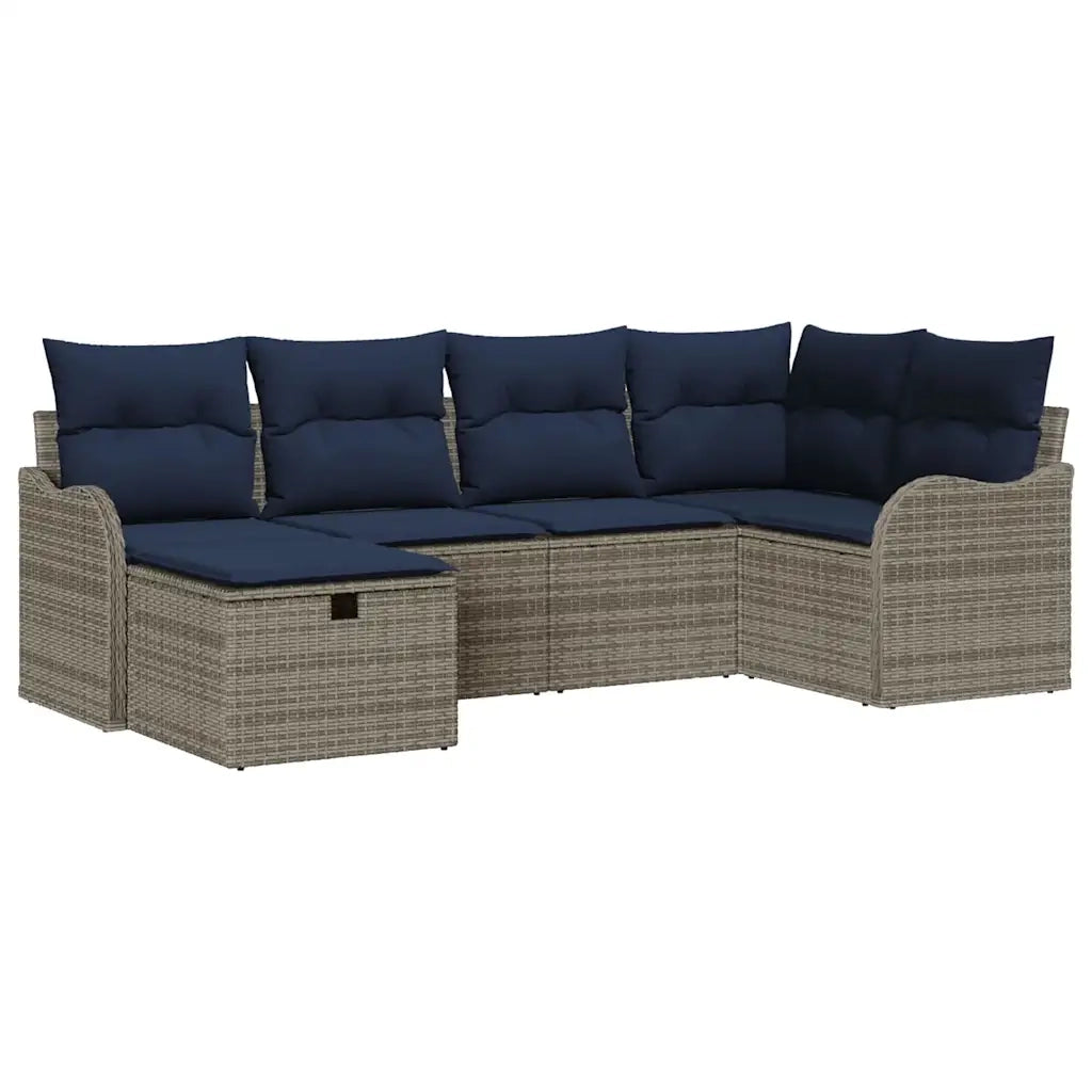 Set Divano da Giardino 6 pz Grigio e Blu Navy polyrattan 3358984