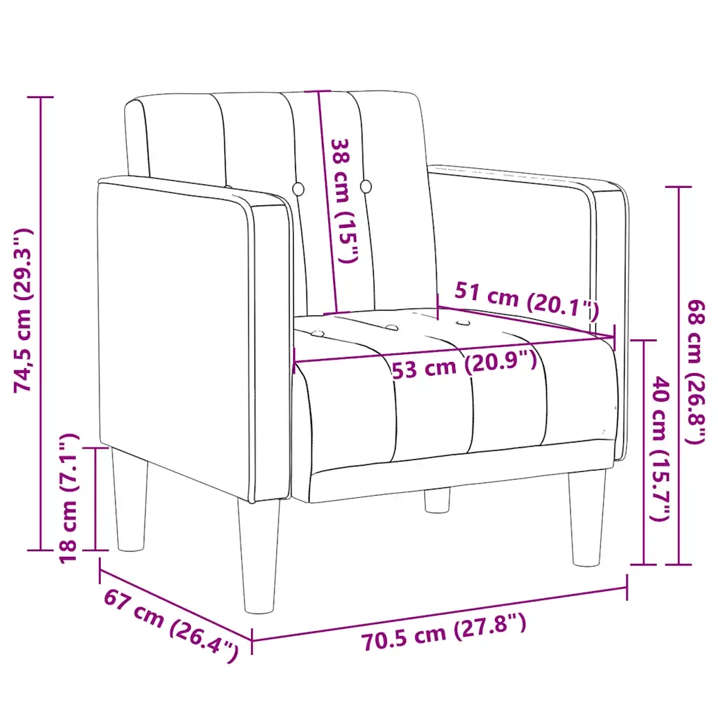 Divano Poltrona | Sedia con Braccioli Grigio Chiaro 53 cm in Velluto