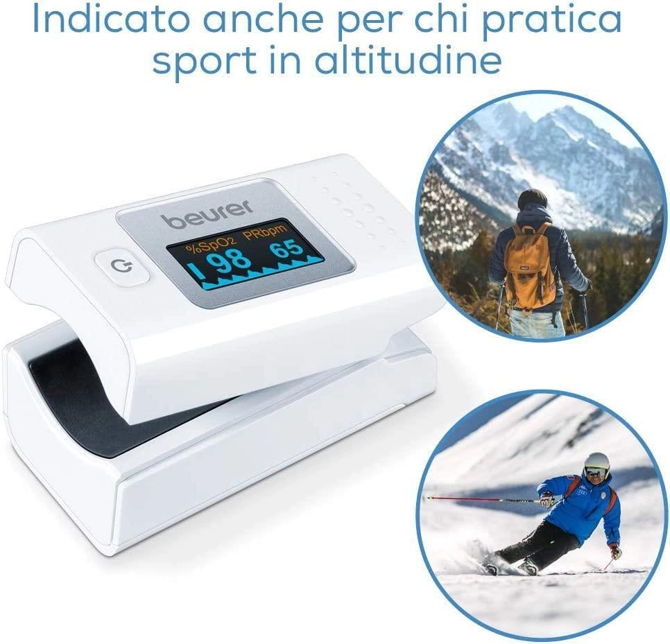 Beurer 45431 Pulsossimetro PO 35 Misurazione SpO2 e Frequenza Cardiaca Display LCD a Colori con Orientamento Automatico colore Bianco