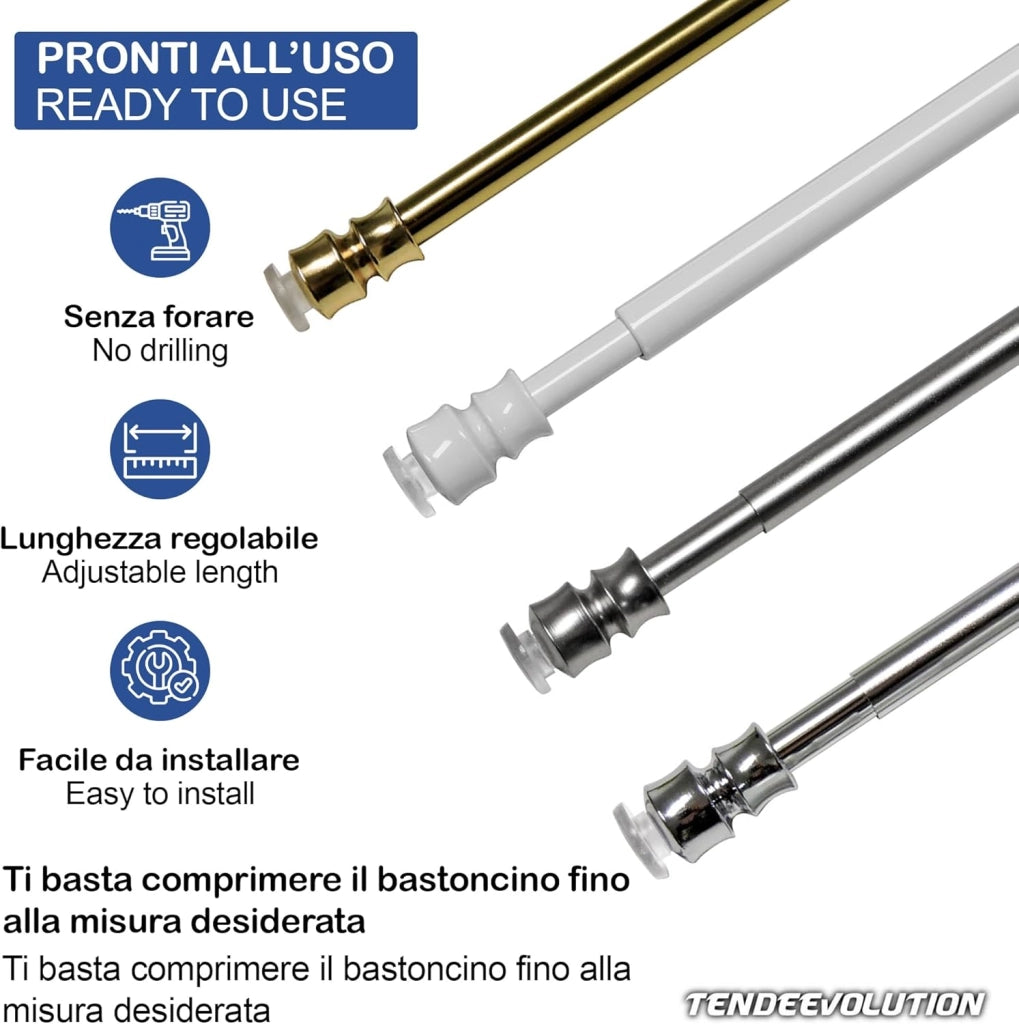 Astine a Molla in Ferro, Coppia Bastoncini Pressione Estensibili 30-40cm - Colore Oro
