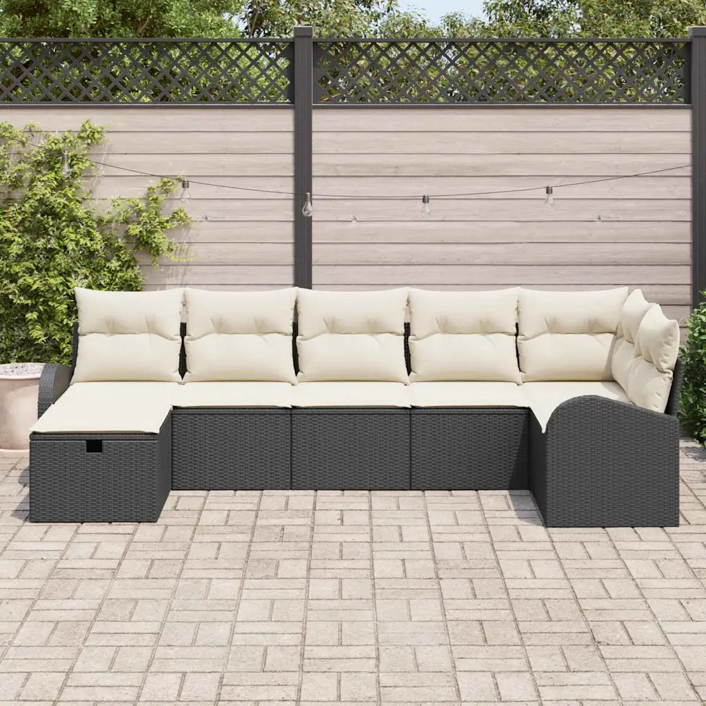 Set di divani con cuscino 7 pcs Nero e Crema polyrattan