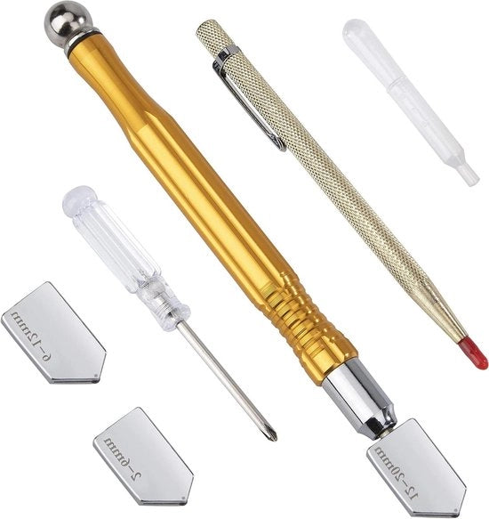 Set di taglio per vetro - taglio con pennello per scultura e chiave inglese - coltelli di bonus - pompa per oli - specchio di vetro - 2-20 mm - 6 pezzi