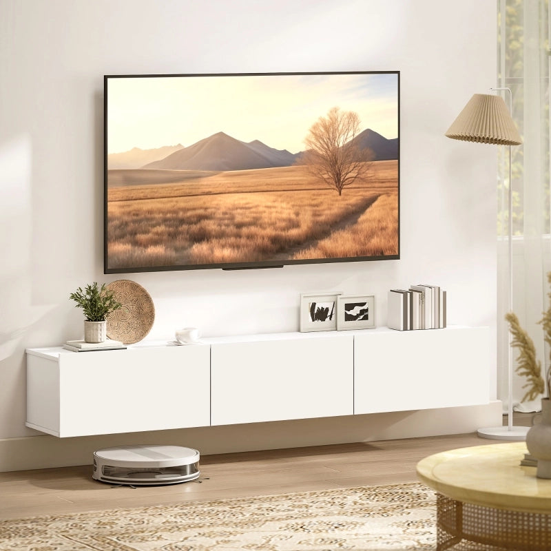 Pensile TV da parete con 3 ante a ribalta e chiusura ammortizzata in truciolare bianco per soggiorno 180 cm