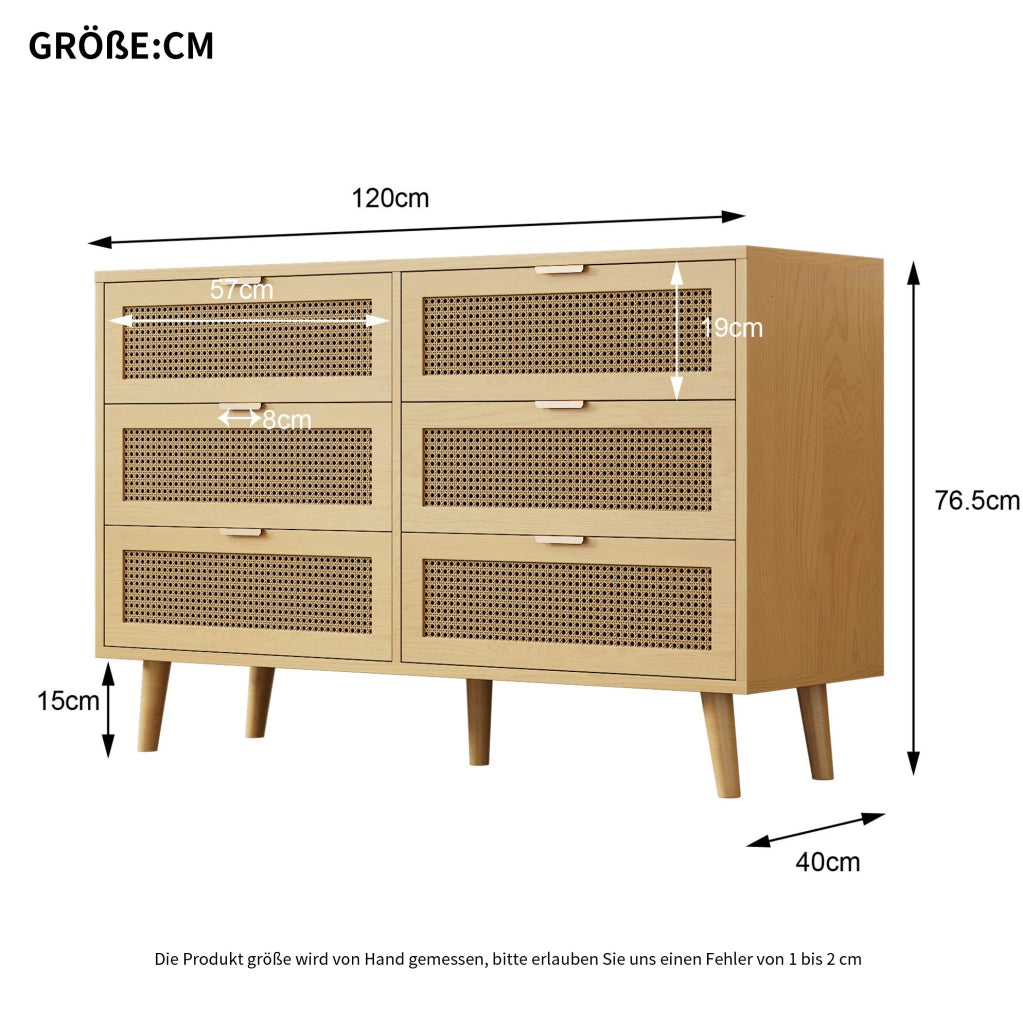 Cassettiera vintage con 6 cassetti 120x40x76;5 cm in truciolare effetto rovere