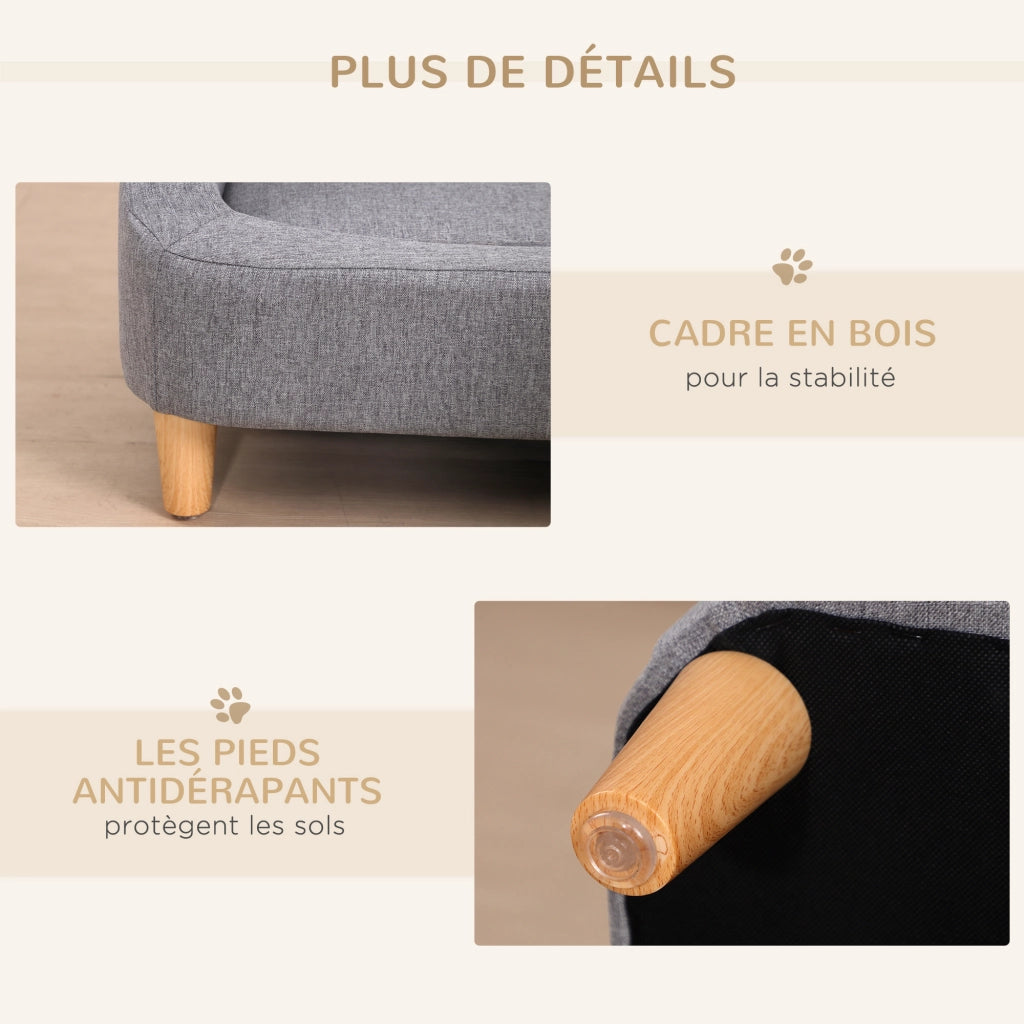 Letto per cane stile scandinavo ¨C Xylo ¨C legno e tessuto grigio sfoderabile 75x55x39 cm