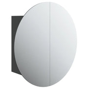 Armadio da Bagno | Mobile da Bagno con Specchio Rotondo e LED Nero 40x40x17,5cm