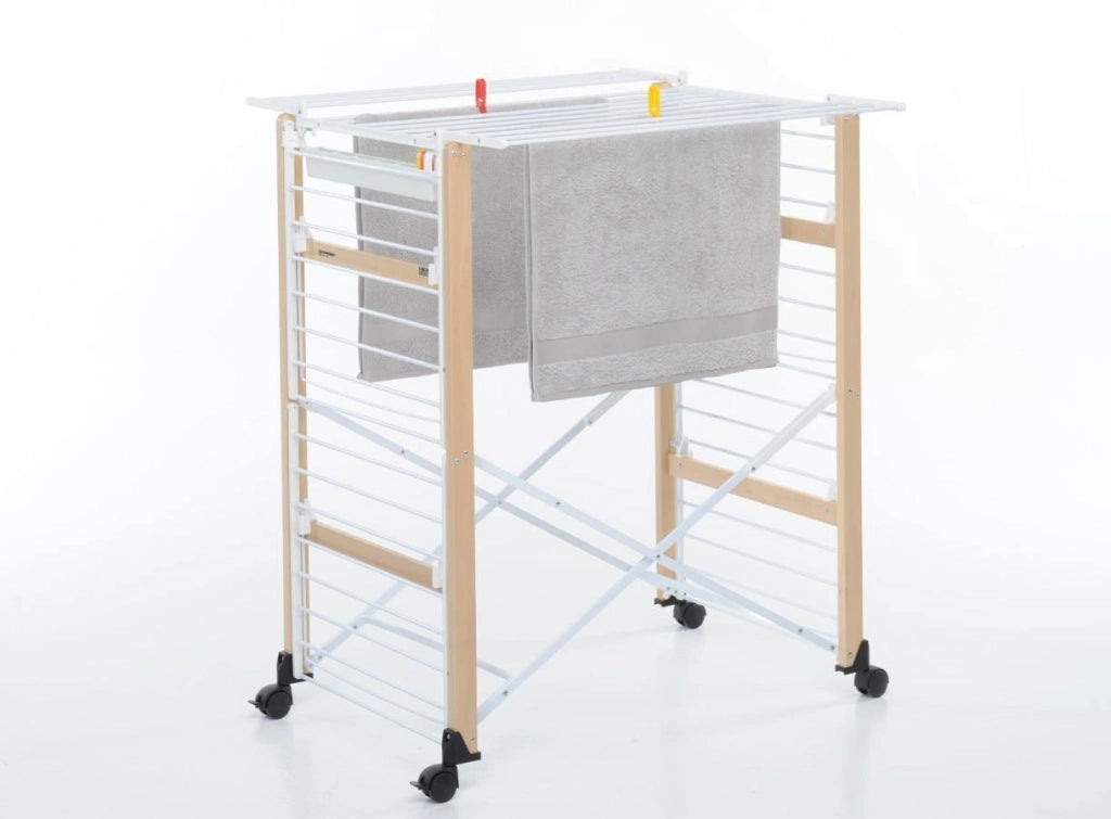 Foppapedretti GULLIVER EVO Stendibiancheria Pieghevole 27 m con Ruote Ripiegabile 14 cm colore Naturale