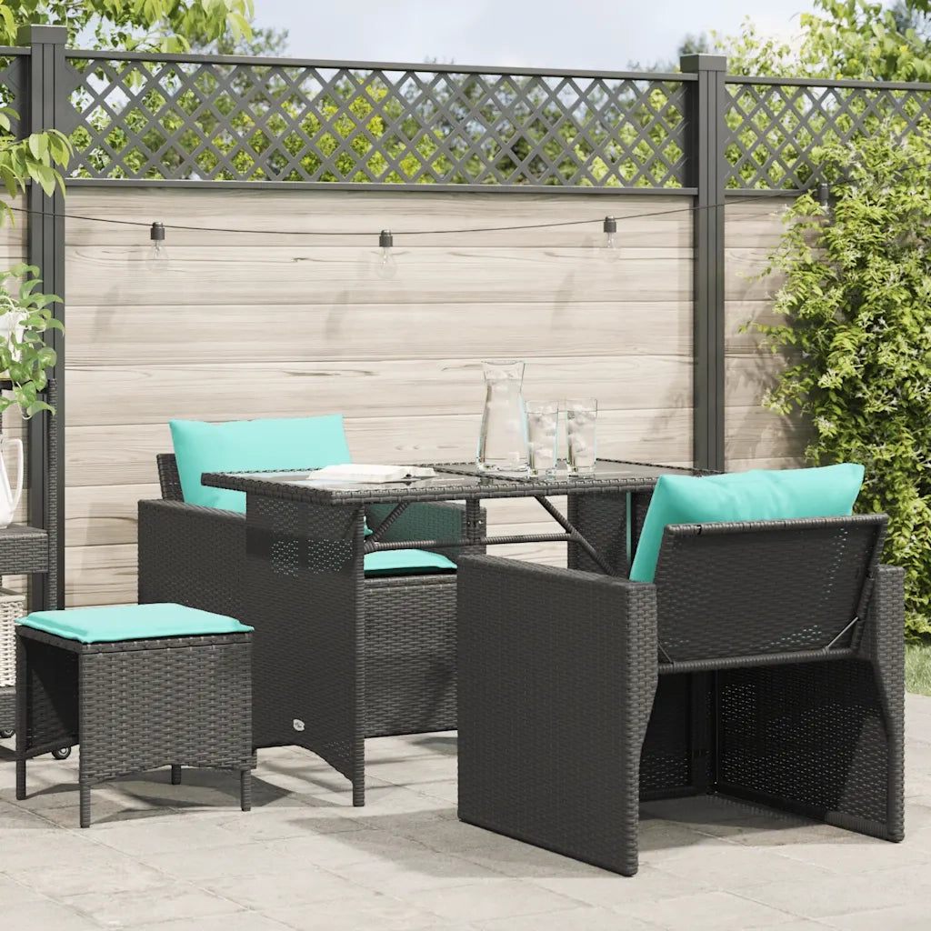 Set Divani da Giardino 4 pz con Cuscini Nero in Polyrattan 366367