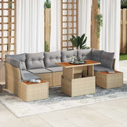 Set da Pranzo per Giardino con cuscino 8 pcs Beige e grigio