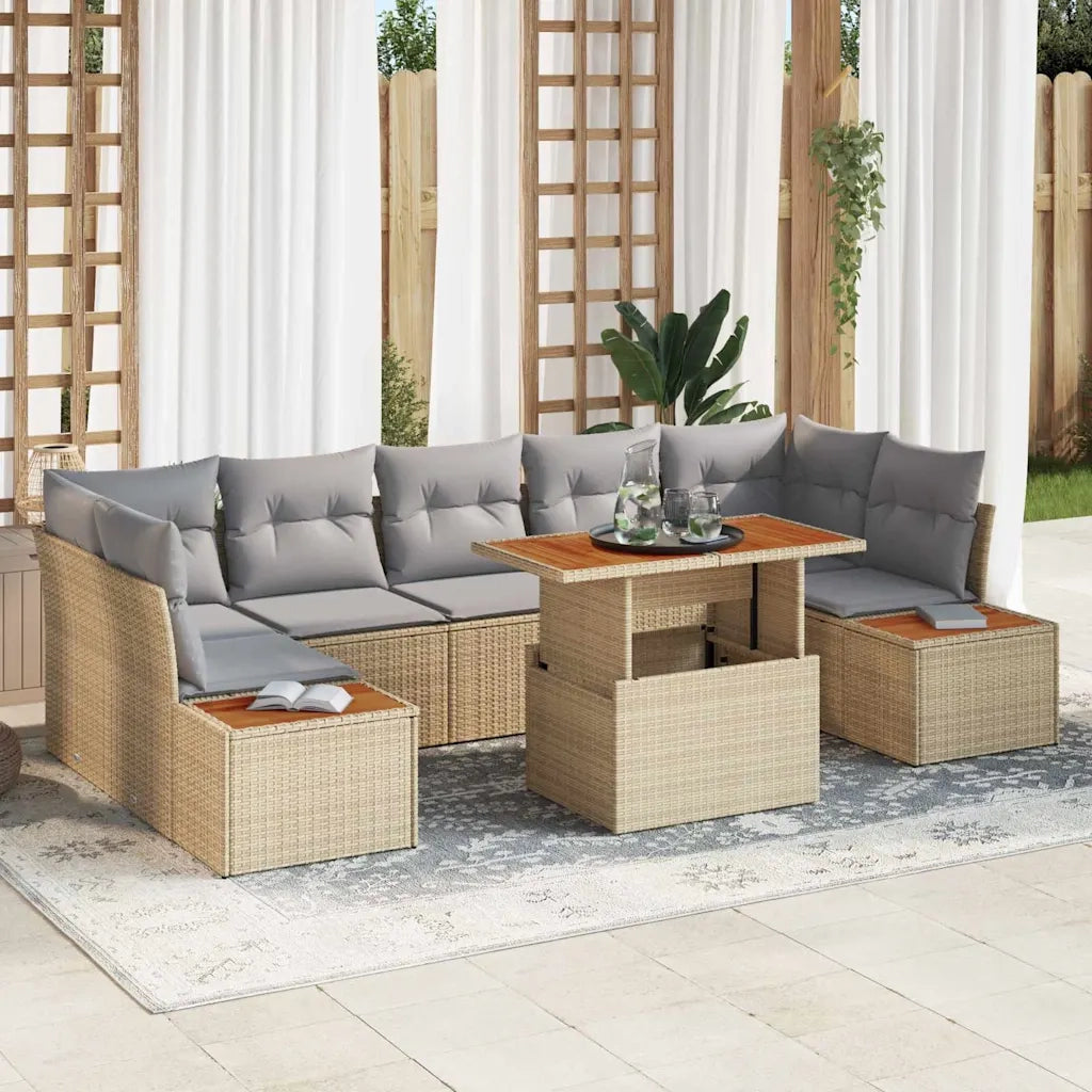 Set da Pranzo per Giardino con cuscino 8 pcs Beige e grigio