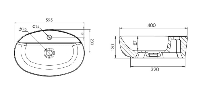 Lavabo d'appoggio 60x40 cm mod LA63 Bianco