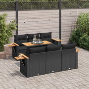 Set Divani da Giardino con Cuscini 7pz Nero Polyrattan Acacia 3327555