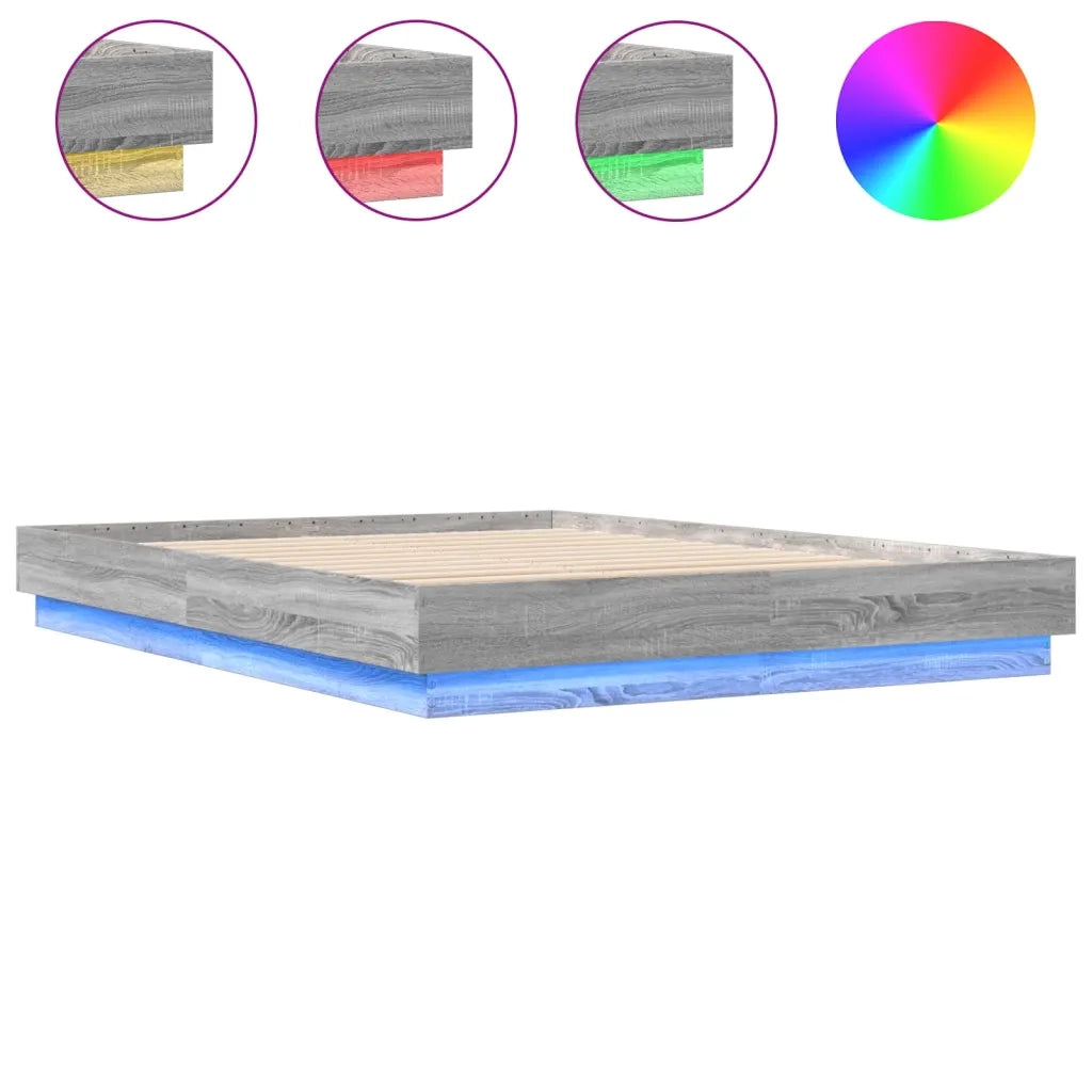 Giroletto con Luci LED-Struttura Letto Grigio Sonoma 150x200 cm