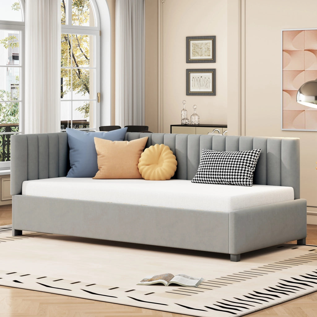 LETTO imbottito 90x200 cm in velluto grigio con rete a doghe