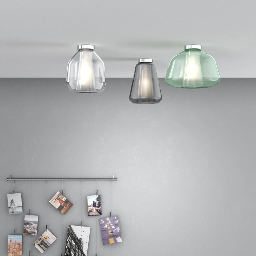 Plafoniera Contemporanea Double Skin Alpha Metallo Verde Vetro Cromo 1 Luce E27
