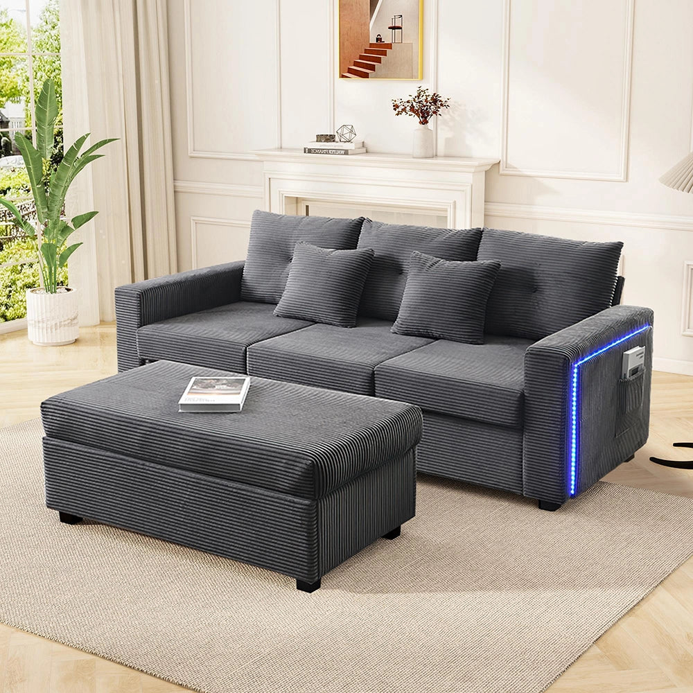 Set divano LED - Xylo - 3 posti + pouf, modulare a L