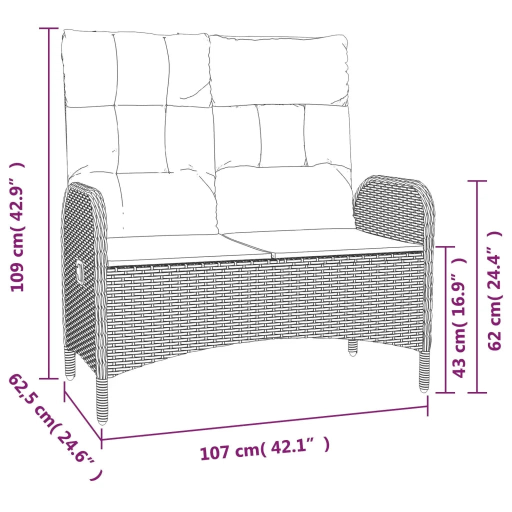 Set da Pranzo da Giardino 2 pz con Cuscini in Polyrattan Grigio 3203501