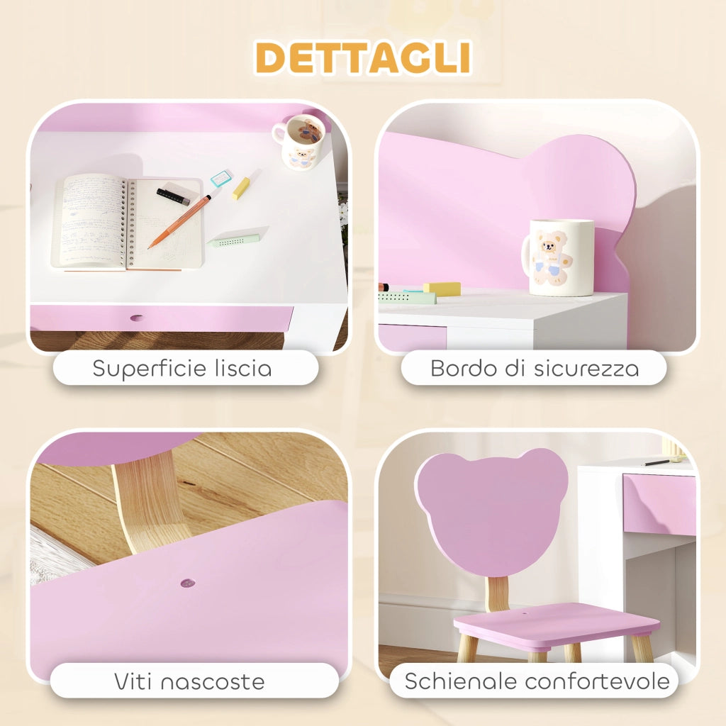 Scrivania Bambini con Sedia e Cassetto ¨C zephmum ¨C Rosa