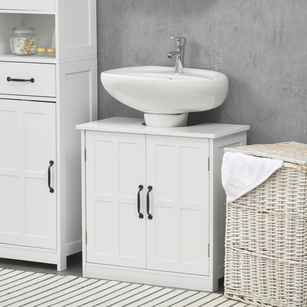 Mobile Sottolavabo con 2 Ante e Scaffale Regolabile ¨C zephmum ¨C Bianco