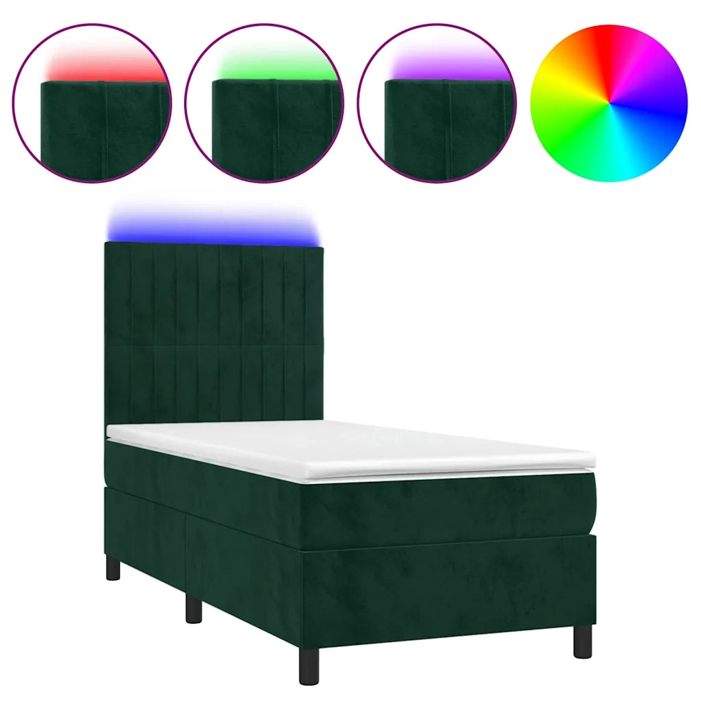 Letto a Molle con Materasso e LED Verde Scuro 80x200cm Velluto 3136212