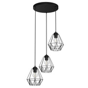 Sospensione Luminex Bergen nera metallo 3 luci E27 Ø44