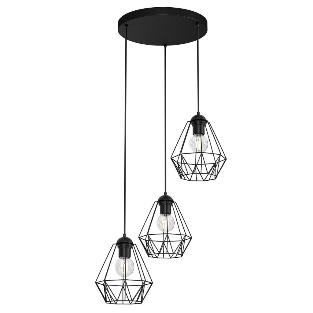 Sospensione Luminex Bergen nera metallo 3 luci E27 Ø44
