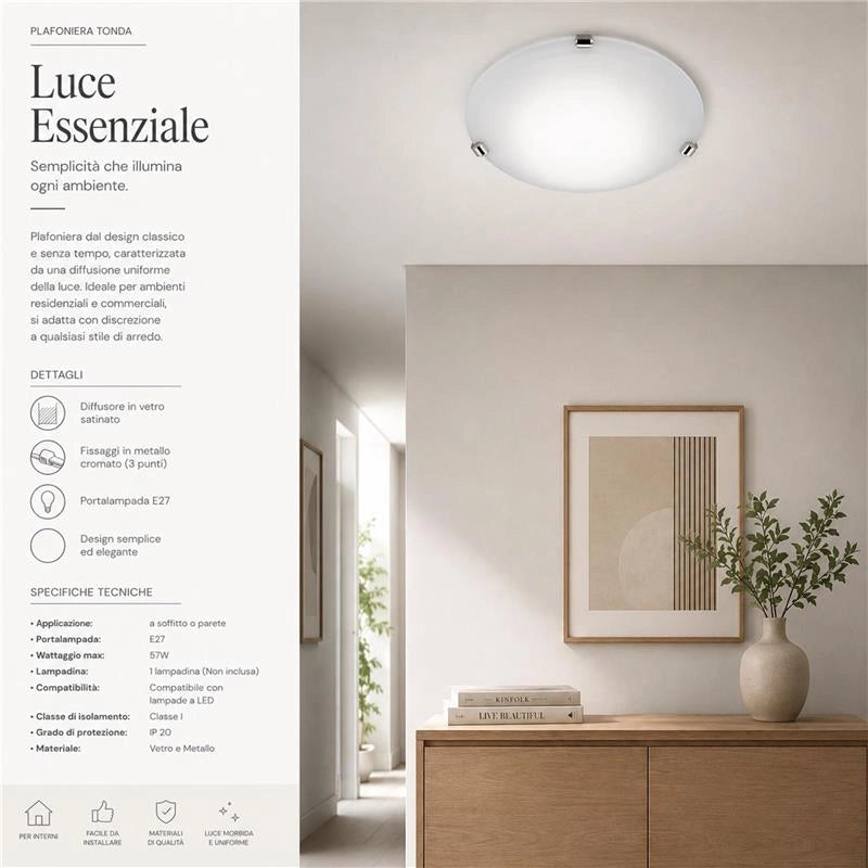 DUNA LAMPADA PLAFONIERA DA SOFFITTO E27 1 LUCE 30CM BIANCA