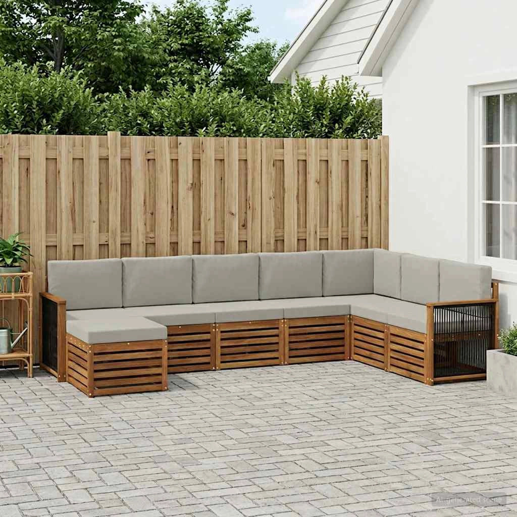 Set di divani da esterno 6 pz Naturale e Grigio Chiaro 3384712