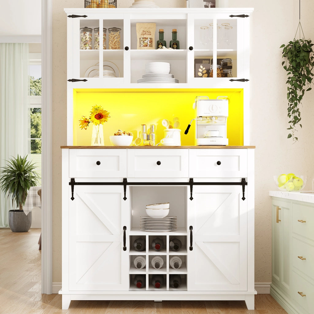 Credenza con Vetrina e LED ¨C MINIMAL ¨C Bianco, Ripiani Regolabili, 105x38x180