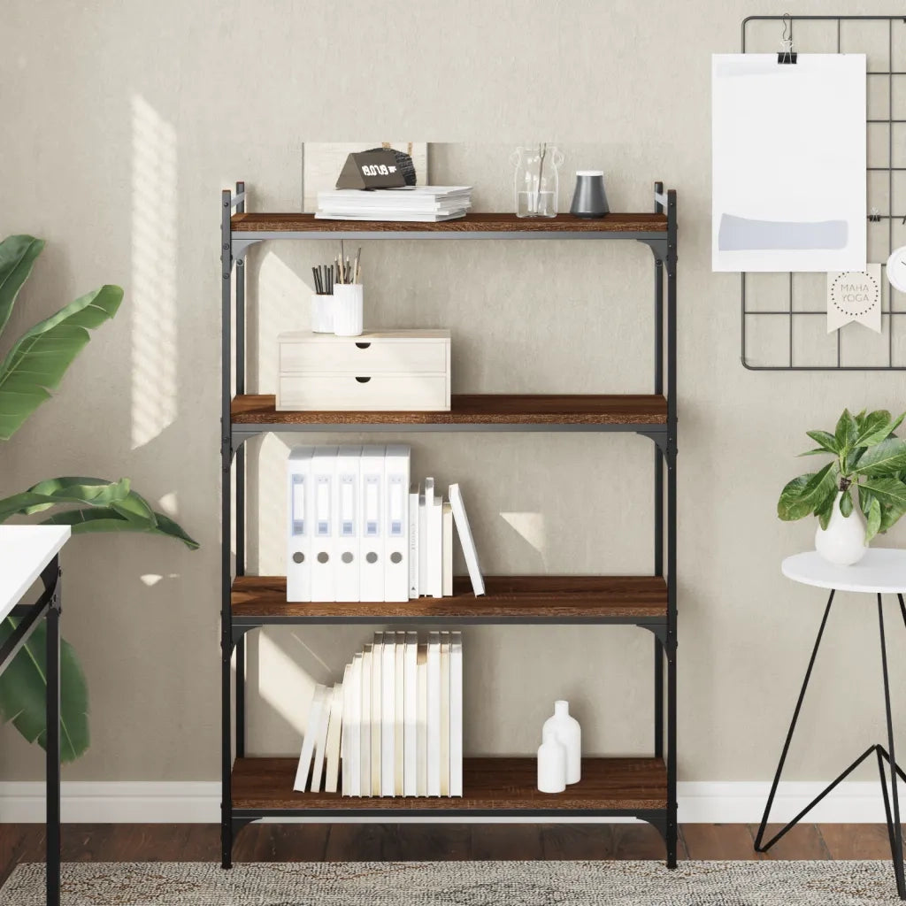 Libreria 4 Ripiani-Scaffale per Libri-Mobile di Stoccaggio Rovere Marrone 80x30x120cm Legno Multistrato