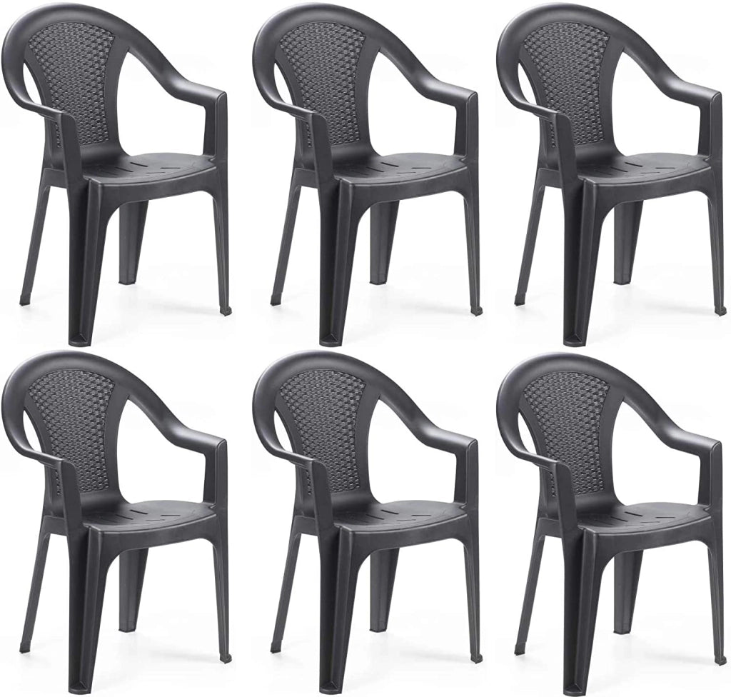 SET 6 SEDIE DA GIARDINO KORA IN POLIPROPILENE COLORE ANTRACITE 55 X 54 X 82 CM