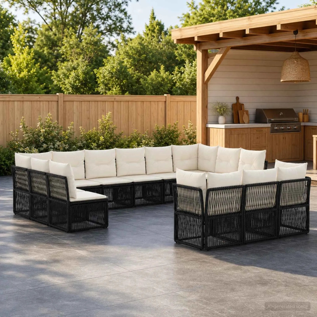 Set Divano da Giardino 13 pz Nero polyrattan 3434404